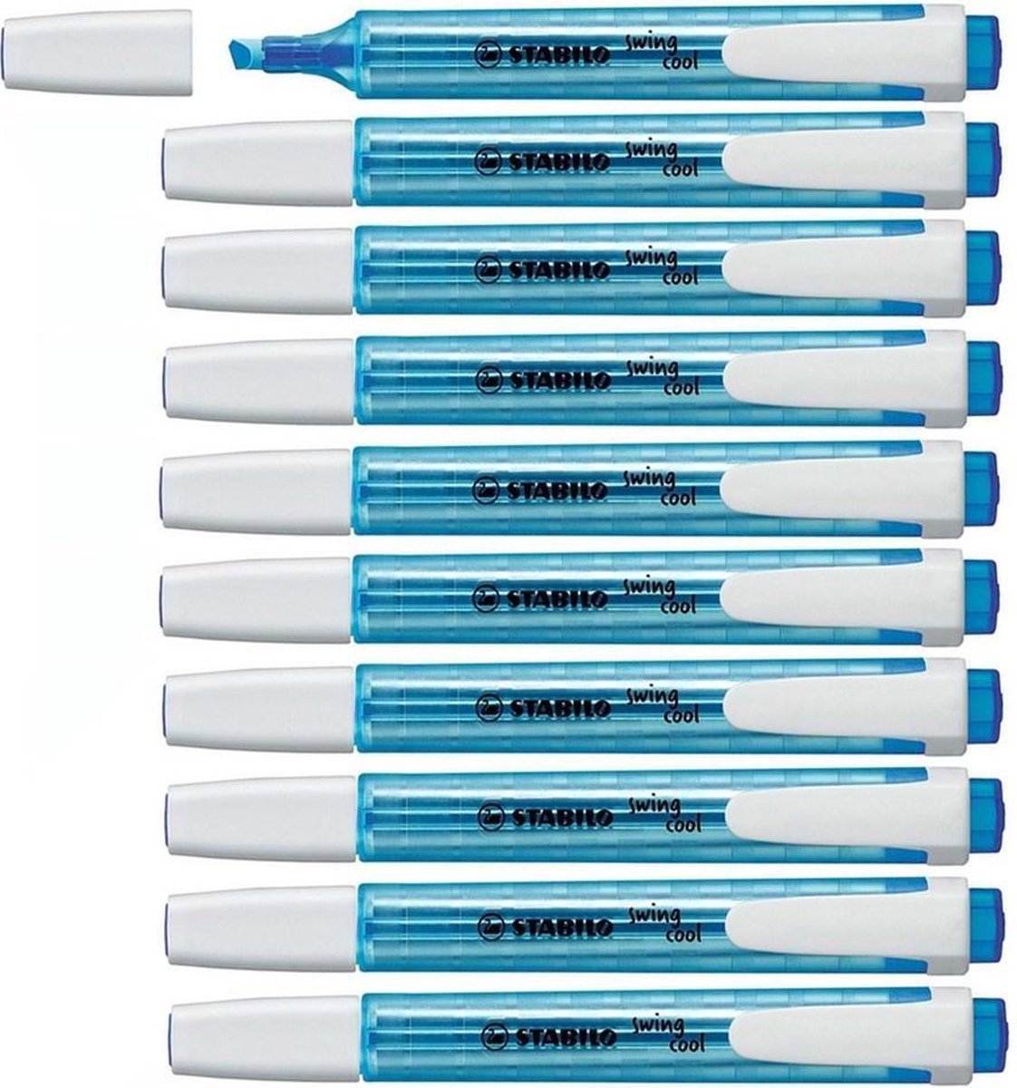 STABILO swing cool - Markeerstift - Perfect Voor Onderweg - Blauw - Doos 10 stuks