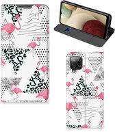 Telefoonhoesje Personaliseren Geschikt voor Samsung Galaxy A12 Bookstyle Case Flamingo Triangle