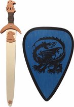 houtenzwaard met schede adelaar en ridderschild blauw met draak kinderzwaard houten ridder zwaard schild