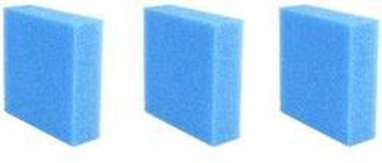 Drie sponzen blauw 25x25x8 cm voor filter zoals Biotec 5-10-30