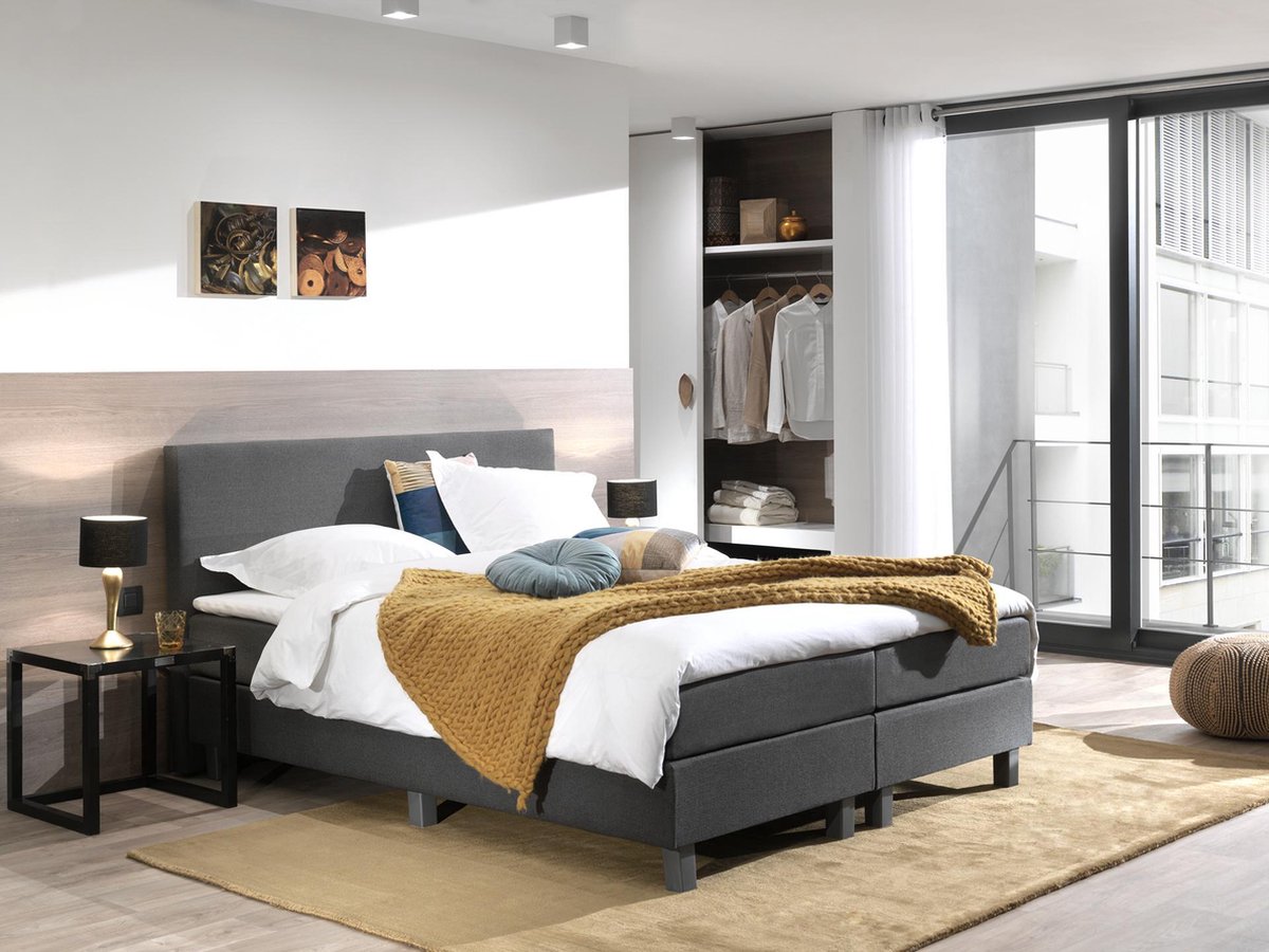 Boxspring inclusief Topdekmatras - Antraciet - 160x200 - Tweepersoons Bed