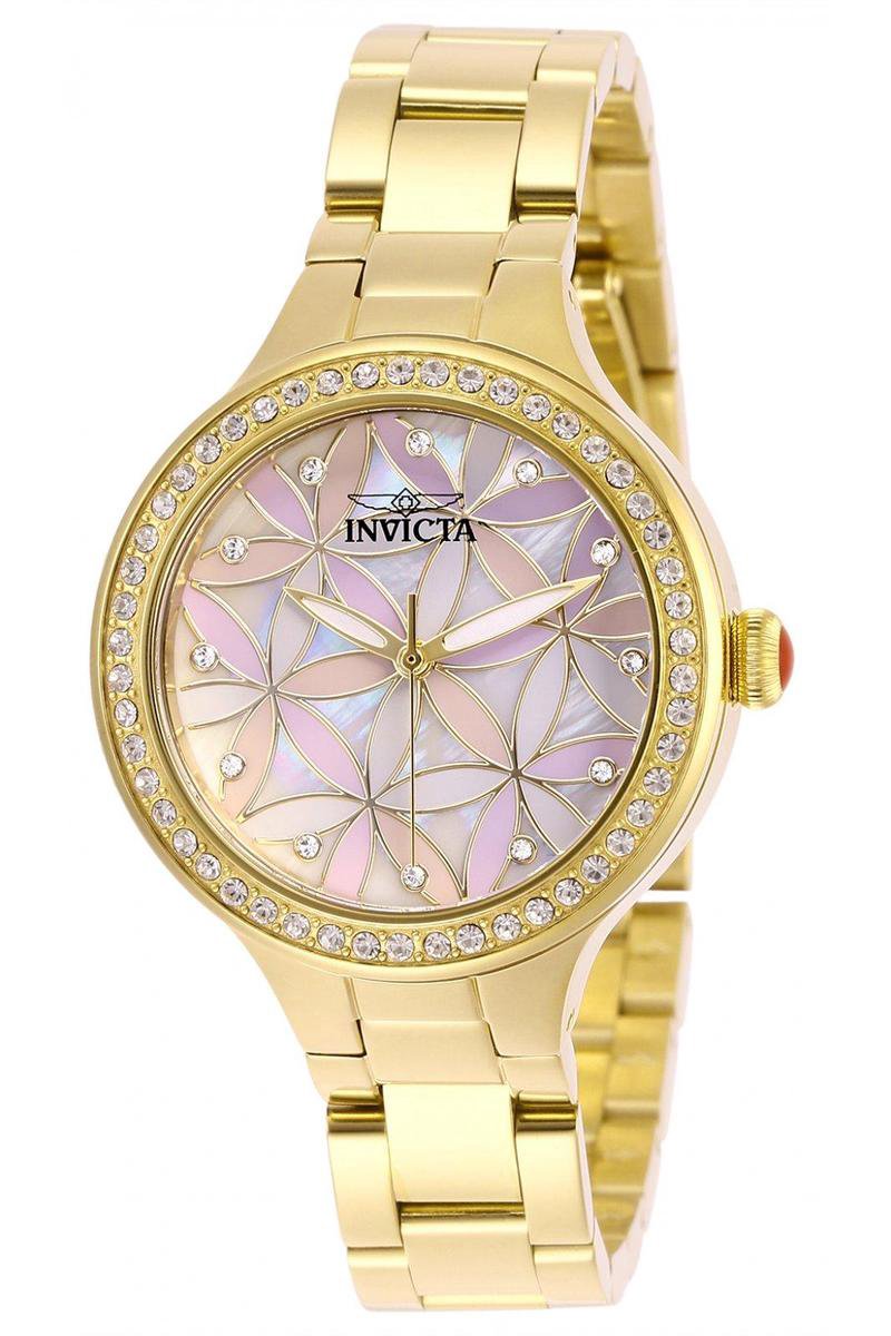 Invicta Wildflower 28822 Dames Horloge - Waterdicht - Analoog - Quartz Uurwerk - Roestvrij Staal met roze Wijzerplaat - 34mm