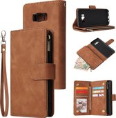 Luxe Telefoonhoesje voor Samsung Galaxy S8 Plus (S8+) | Hoogwaardig Leren Bookcase | Lederen Wallet Case | Luxe Uitstraling | Pasjeshouder 6 stuks | Portemonnee | Rits | Cognac bru