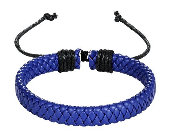 Akyol - Armband Heren blauw - gevlochten armband mannen leer - Verstelbaar 19.50 cm - 23.50 cm