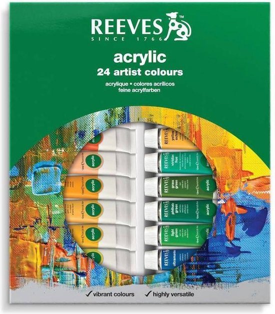 Reeves Acrylverf 24 kleuren x 10ml / Sterk gepigmenteerd verf. | bol.com