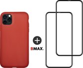 BMAX Telefoonhoesje voor iPhone 11 Pro Max - Latex softcase hoesje rood - Met 2 screenprotectors full cover