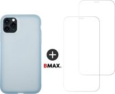 BMAX Telefoonhoesje geschikt voor iPhone 11 Pro Max - Latex softcase hoesje lichtblauw - Met 2 screenprotectors