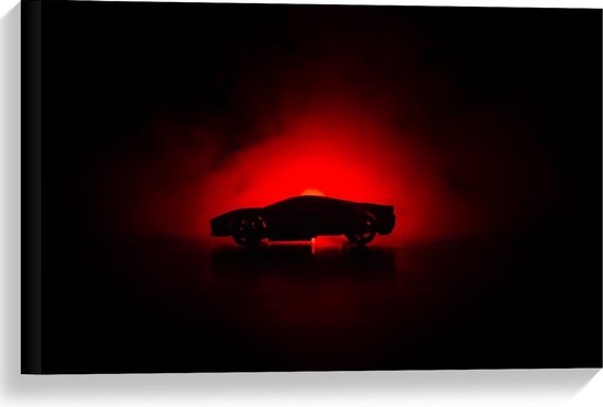 Canvas  - Silhouet van Sportauto bij Rood Licht - 60x40cm Foto op Canvas Schilderij (Wanddecoratie op Canvas)