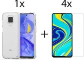 Xiaomi Redmi Note 9 hoesje siliconen case transparant -  4x Xiaomi Redmi Note 9 screenprotector screen protector