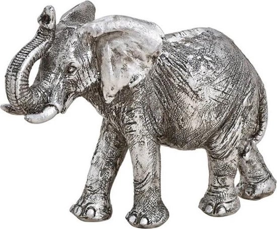 Dieren beeldje Indische olifant zilver 16 x 12 x 6 cm -  Olifanten beeldjes van keramiek