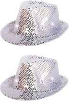 4x stuks zilver pailletten hoedje met LED licht - Verkleed hoedjes - Party hoeden