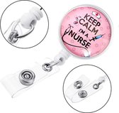 Badgehouder met trekkoord 60 cm - clip - afrolmechanisme - keep calm I'm a nurse
