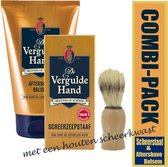Combi-pack vergulde hand Aftershave Balsem & Scheerstaaf & Houten scheerkwast
