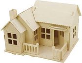 3D Houten constructie set, Huis met terras, afm 19x17,5x15 , triplex, 1stuk