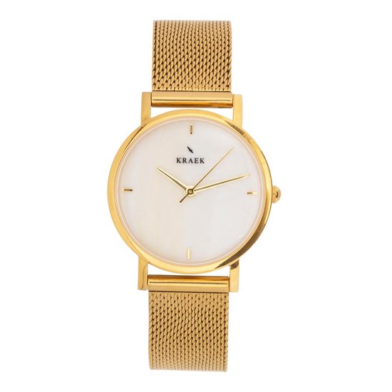KRAEK Mia Goud Wit 32 mm | Dames Horloge | Goud mesh horlogebandje | Minimaal Design | Véjile collectie