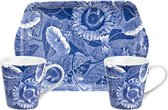 Spode Blue Room Sunflower by Pimpernel set 2 bekers en dienblad