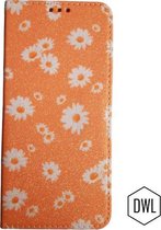 Hoesje voor Samsung Galaxy A51 - Margrietjes bloemen oranje - Wallet book case cover bloemen hoesje - Siliconen binnenkant, Hoesje met leuk printje - met ruimte voor pasje en foto