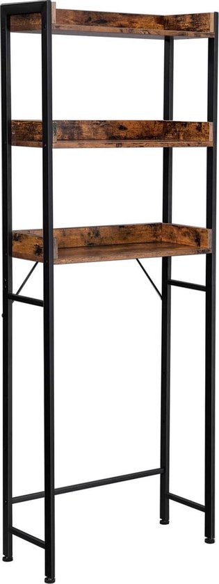 Foto: Toiletrek badkamerrek wasmachinerek badkamerrek met 3 open planken ruimtebesparend eenvoudige montage industrieel design vintage bruin zwart