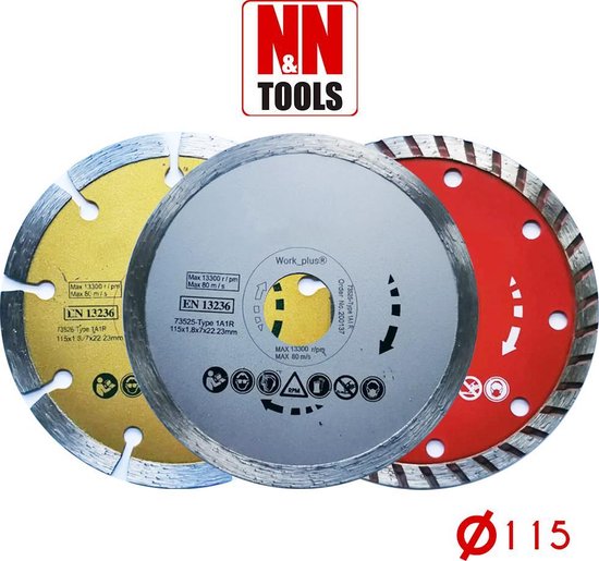 N&N Tools Turbo Diamantdoorslijpschijven Professional Multi Pack - 3 x 115 mm | Wet & Dry