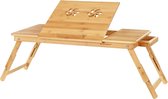 SONGMICS laptoptafel, opvouwbare en in hoogte verstelbare notebooktafel, met ventilatiegaten, voor links- en rechtshandigen, bedtafel van bamboe met lade, 72 x (21-29) x 35 cm (B x H x D) LLD004
