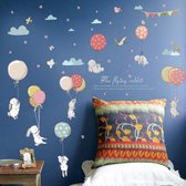 BaykaDecor - Premium Muurstickers voor Kinderkamer - Wanddecoratie - Vliegend Konijn met Ballon - Wall Patroon - Pastelkleuren