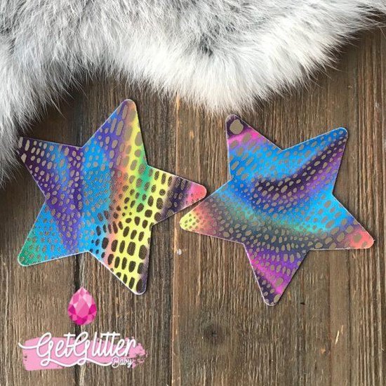 Foto: Getglitterbaby sterren face body jewels festival glitters plak stars voor lichaam geel roze rood blauw groen paars regenboog