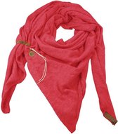 Royale driekhoek sjaal "Fien" met stoer leren bandje, Pink/Coral