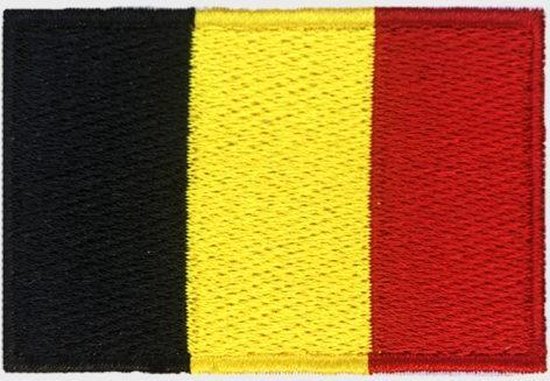 Strijkpatch met de Belgische vlag in zwart, geel en rood.