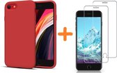 Hoesje Geschikt voor iPhone SE 2022 / 7 / 8 hoesje siliconen / nano backcover Rood met 2 Pack Screenprotector