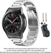 Zilver Kleurig Metalen Bandje voor (zie compatibele modellen) 22mm Smartwatches van Samsung, Asus, LG, Kronoz en Pebble – Maat: zie maatfoto – 22 mm silver colored smartwatch strap