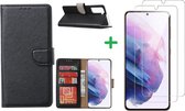 Samsung S21 hoesje bookcase zwart - Samsung Galaxy s21 hoesje bookcase wallet case portemonnee book case hoes cover hoesjes met 2 stuks Screenprotector