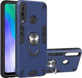 Huawei Y6p Hoesje - Mobigear - Armor Ring Serie - Hard Kunststof Backcover - Donkerblauw - Hoesje Geschikt Voor Huawei Y6p