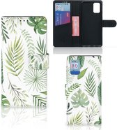 Wallet Book Case Geschikt voor Samsung Galaxy A02s Flip Cover Geschikt voor Samsung M02s Smartphone Hoesje Leaves