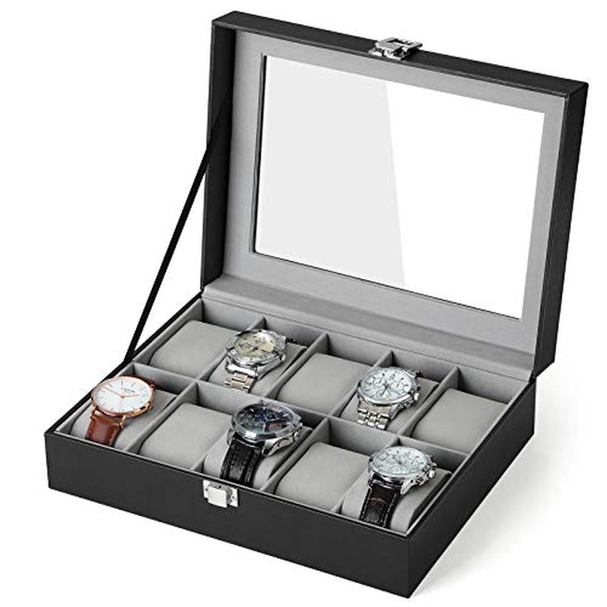 Trend24 Horlogedoos - Horloge doos - Horloge box - Horlogedoos heren - 25 x 20 x 7.5 cm - Zwart