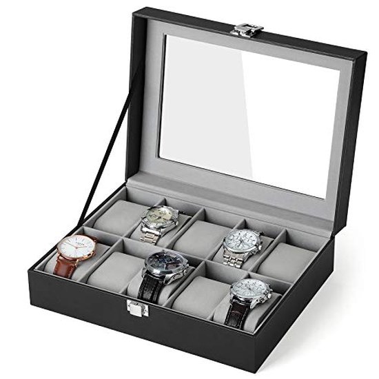 Trend24 Watch box - Watch box - Watch box - Watch box men - 25 x 20 x 7,5 cm - Zwart