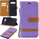 Kleurafstemming Denim Texture Leather Case voor Galaxy S10, met houder & kaartsleuven & portemonnee & lanyard (paars)