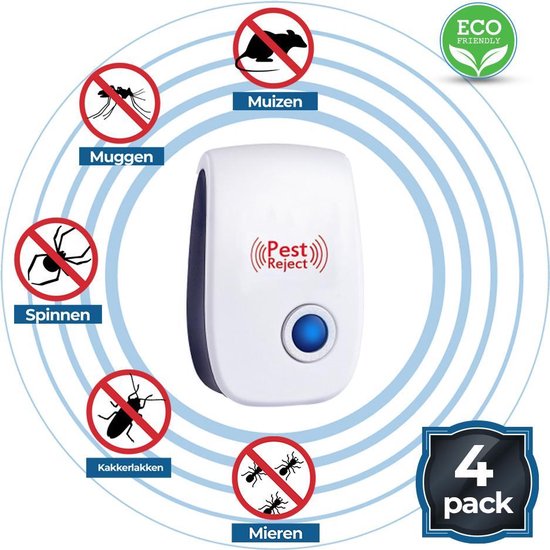4-Pack Ultrasone Ongedierte Verjager - Pest Reject - Muizenverjager - Vliegenverjager - Muggenstekker - Geen Chemicaliën of Gif - Ook Voor Geaarde Stopcontacten