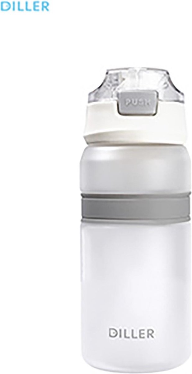 Diller Waterfles met Rietje - Drinkfles - Handig Sluitsysteem - 550ml - Wit- Tritan & BPA-vrij