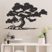 Wanddecoratie - Bonzai - Hout - Wall Art - Muurdecoratie - Zwart - 89 x 56 cm