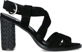 Manfield - Dames - Zwarte leren sandalen met hak - Maat 40