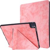 Voor iPad Pro 12,9 inch 2020 Marmeren stijl Doektextuur Horizontale vervorming Flip lederen tas met houder en penhouder (roze)