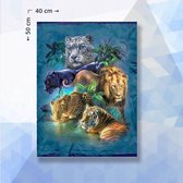 Diamond Painting Pakket Tijger, Leeuw En Panter in Jungle - ronde steentjes - 40 x 50 cm