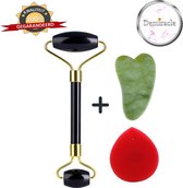 Demiracle Black Obsidian Face Roller met Gua Sha Schraper en Rode Siliconen Gezichtsborstel - Gezichtsroller - Massage Roller - Jade Roller - Rimpelverwijdering - Ontspanning