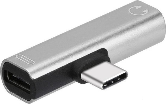 USB-C Duo adapter - naar mini jack + USB-C - Zilver | bol.com