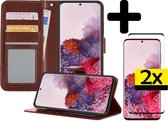 Samsung S20 Ultra Hoesje Book Case Met 2x Screenprotector - Samsung Galaxy S20 Ultra Case Wallet Cover - Samsung S20 Ultra Hoesje Met 2x Screenprotector - Bruin