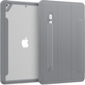 Apple iPad 10.2 2019 / 2020 / 2021 Hoes - Tri-Fold Book Case met Transparante Back Cover en Pencil Houder - Grijs
