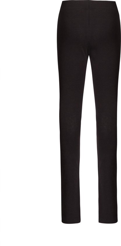 Een zwarte legging met een elastische tailleband.