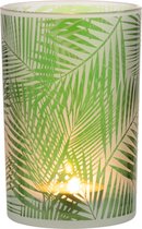 J-Line Windlicht Tropical Glas Groen Medium Set van 2 stuks