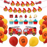 Décoration d'anniversaire Ensemble de décoration de fête Camion de pompier - 48 pièces