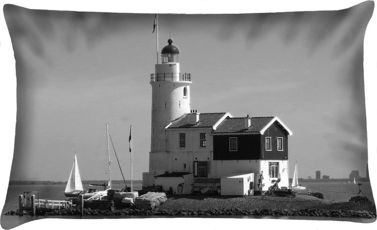 Sierkussen - Buitenkussen Paard Van Marken Dutchies Waterafstotend Bootkussen - Zwart En Wit - 60 Cm X 40 Cm